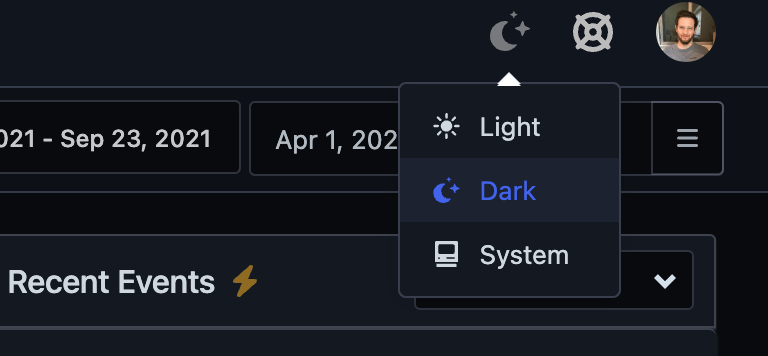 FoodBevBiz dashboard with navigation toggle for dark mode