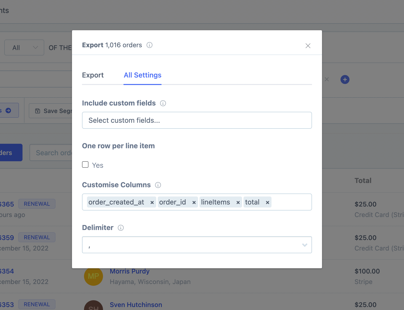 FoodBevBiz export settings